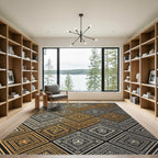 Golden Aztec Tribal Diamond Geometric Rug