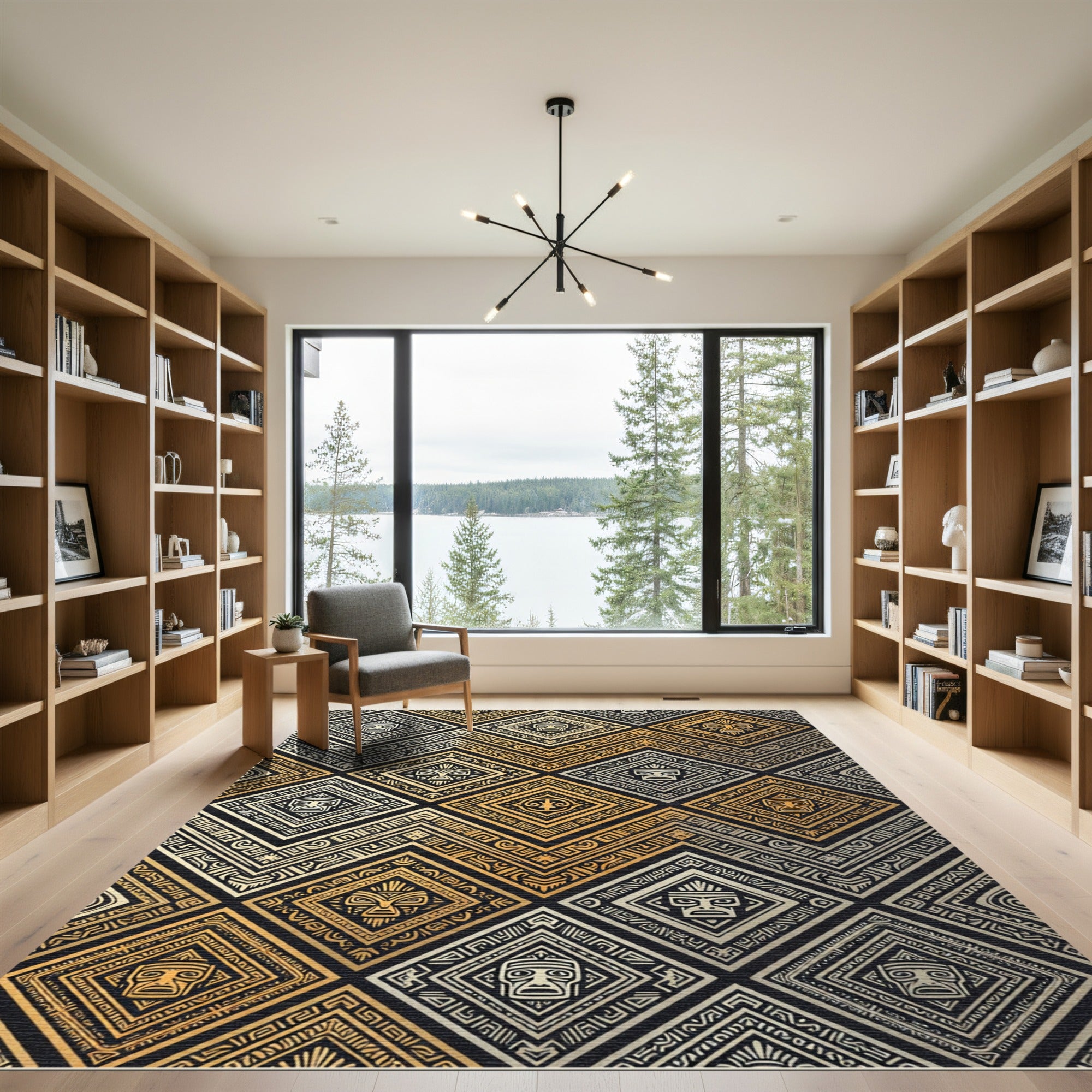 Golden Aztec Tribal Diamond Geometric Rug