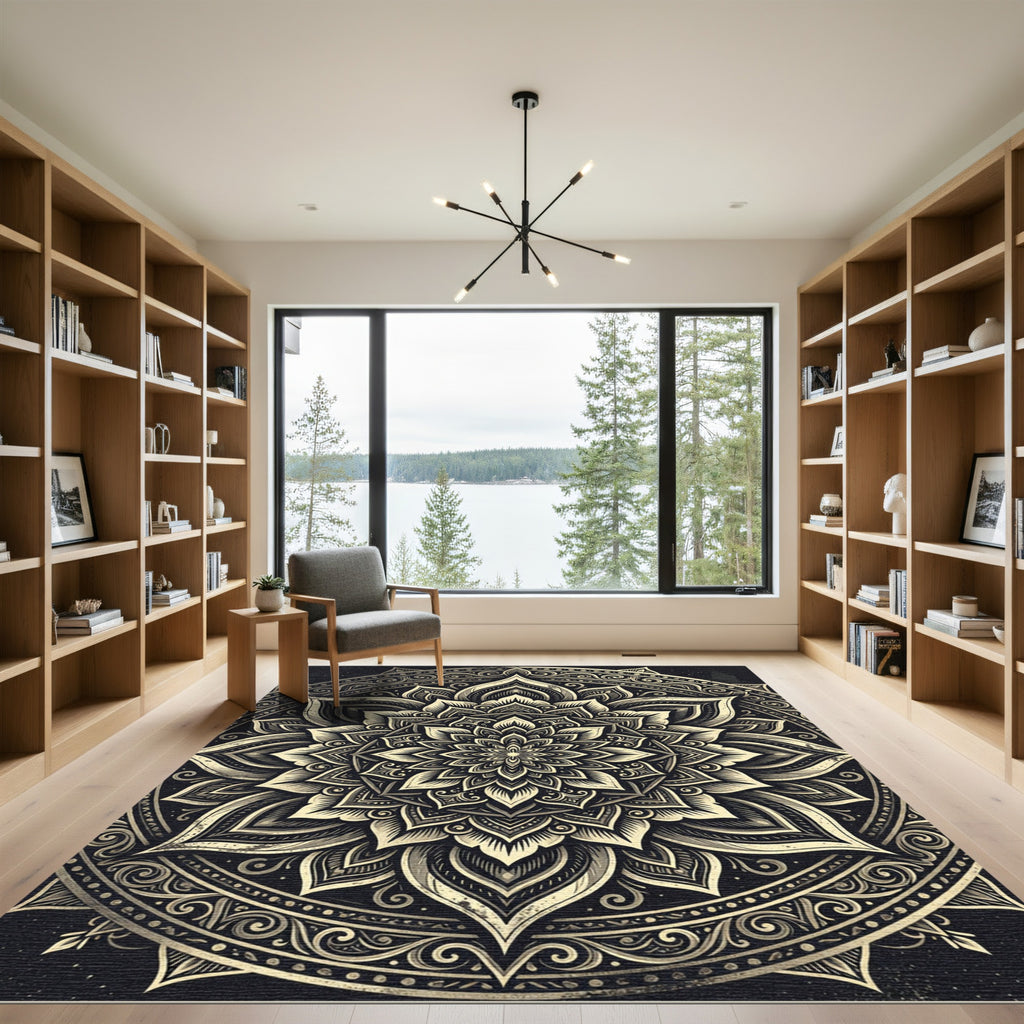 Monochrome Intricate Mandala Flourish Rug