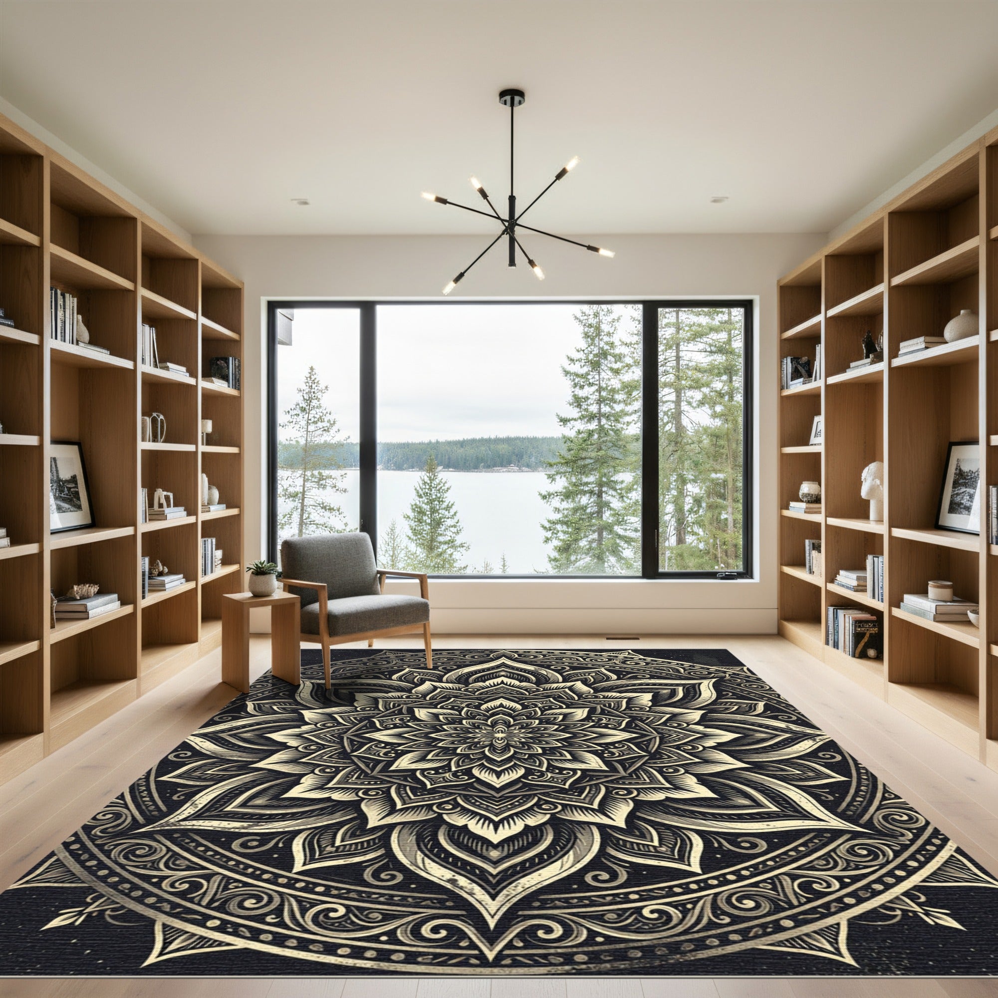 Monochrome Intricate Mandala Flourish Rug