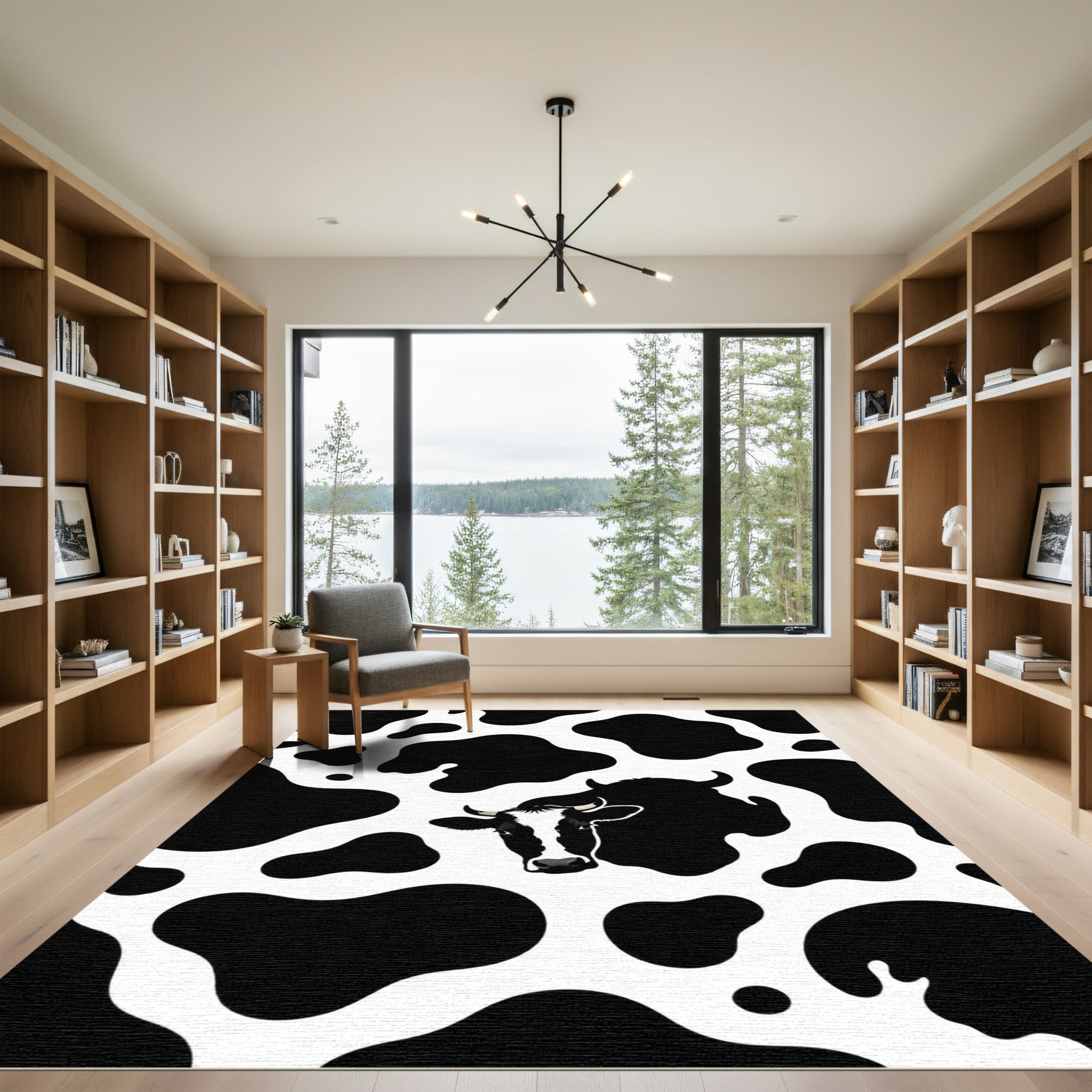 Black White Cow Spots Face Rug