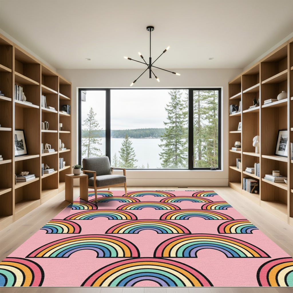 Retro Pastel Rainbow Arched Mural Rug