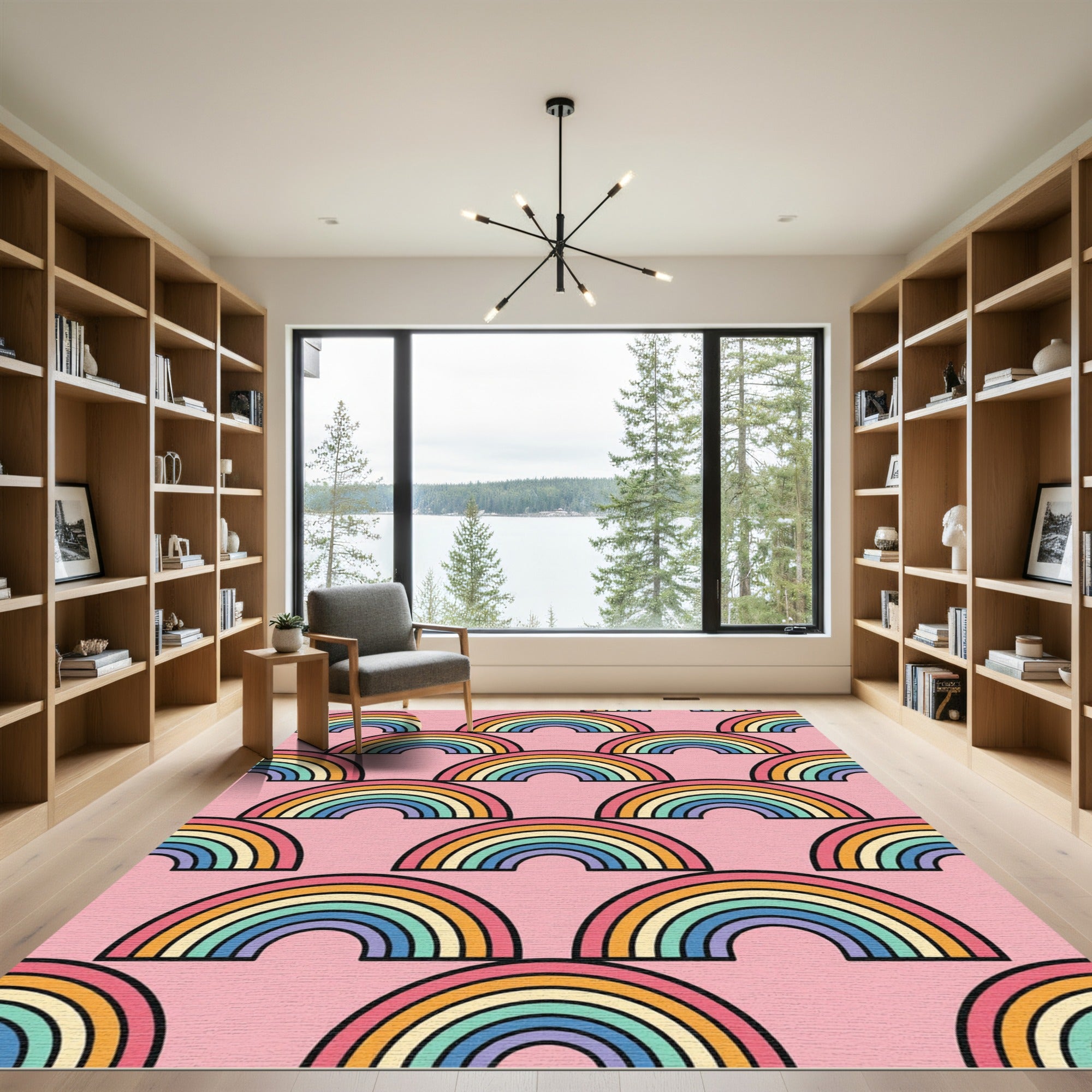 Retro Pastel Rainbow Arched Mural Rug