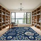 Deep Blue Script Geometric Ornament Rug