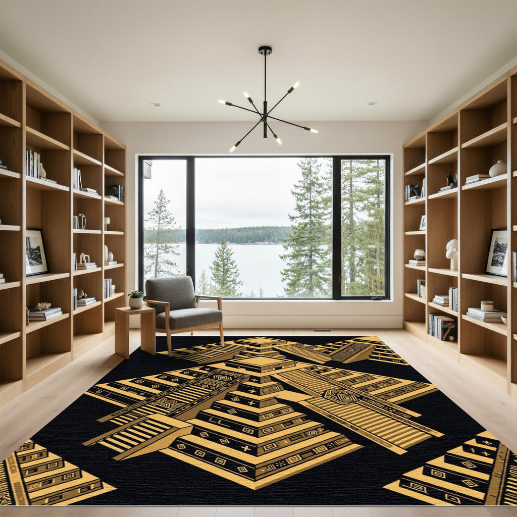Gold Isometric Ancient Mayan Pyramid Rug