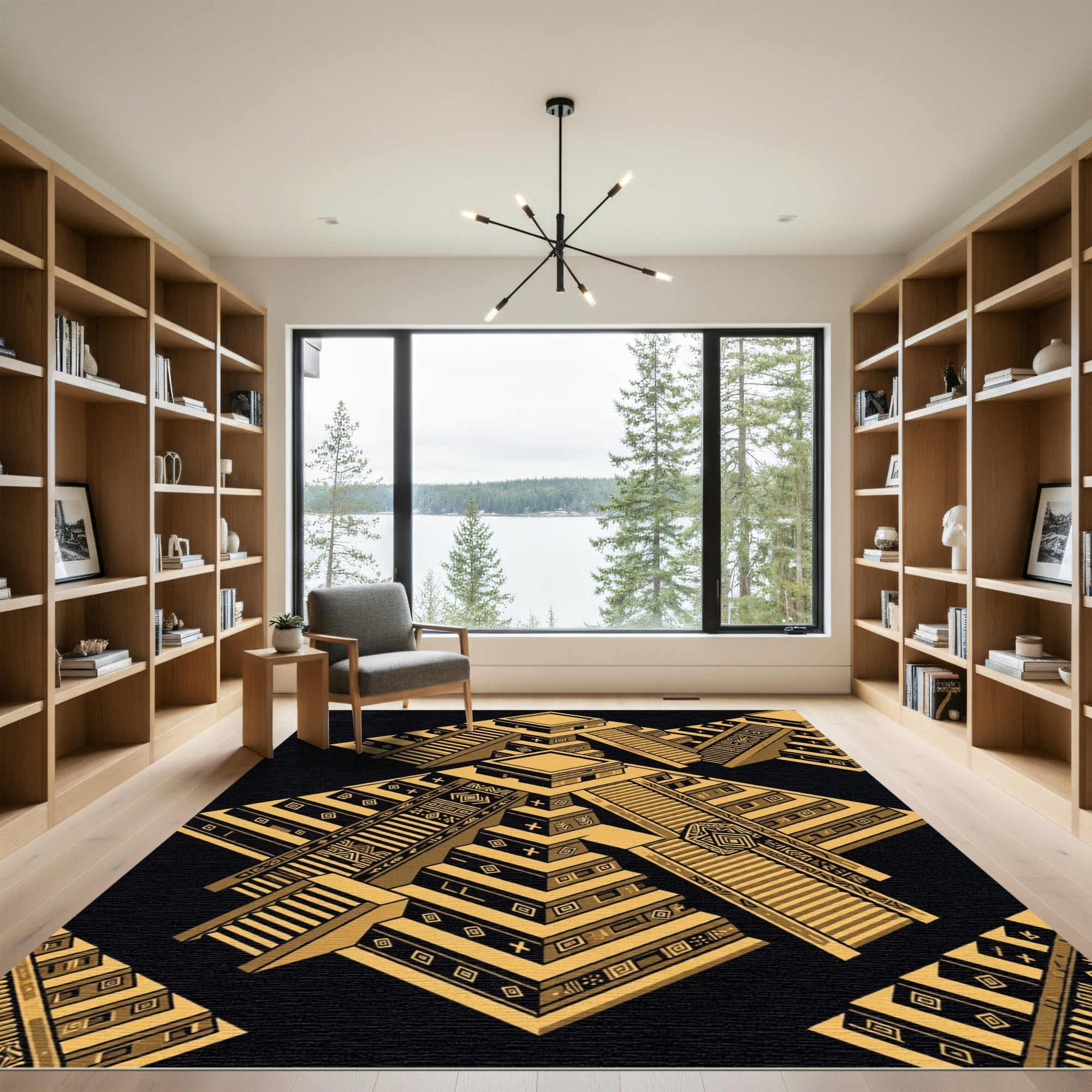 Gold Isometric Ancient Mayan Pyramid Rug