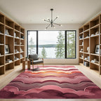 Ethereal Crimson Sunset Layered Waves Rug