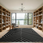Modern Charcoal Geometric Chevron Linear Rug