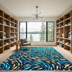 Schooling Fish Swirl Blue Gold Rug