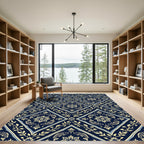 Navy Floral Koi Medallion Tile Rug