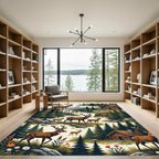 Rustic Woodland Deer Mountain Cabin Landscape Rug