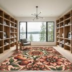 Coral Pomegranate Floral Medallion Rug