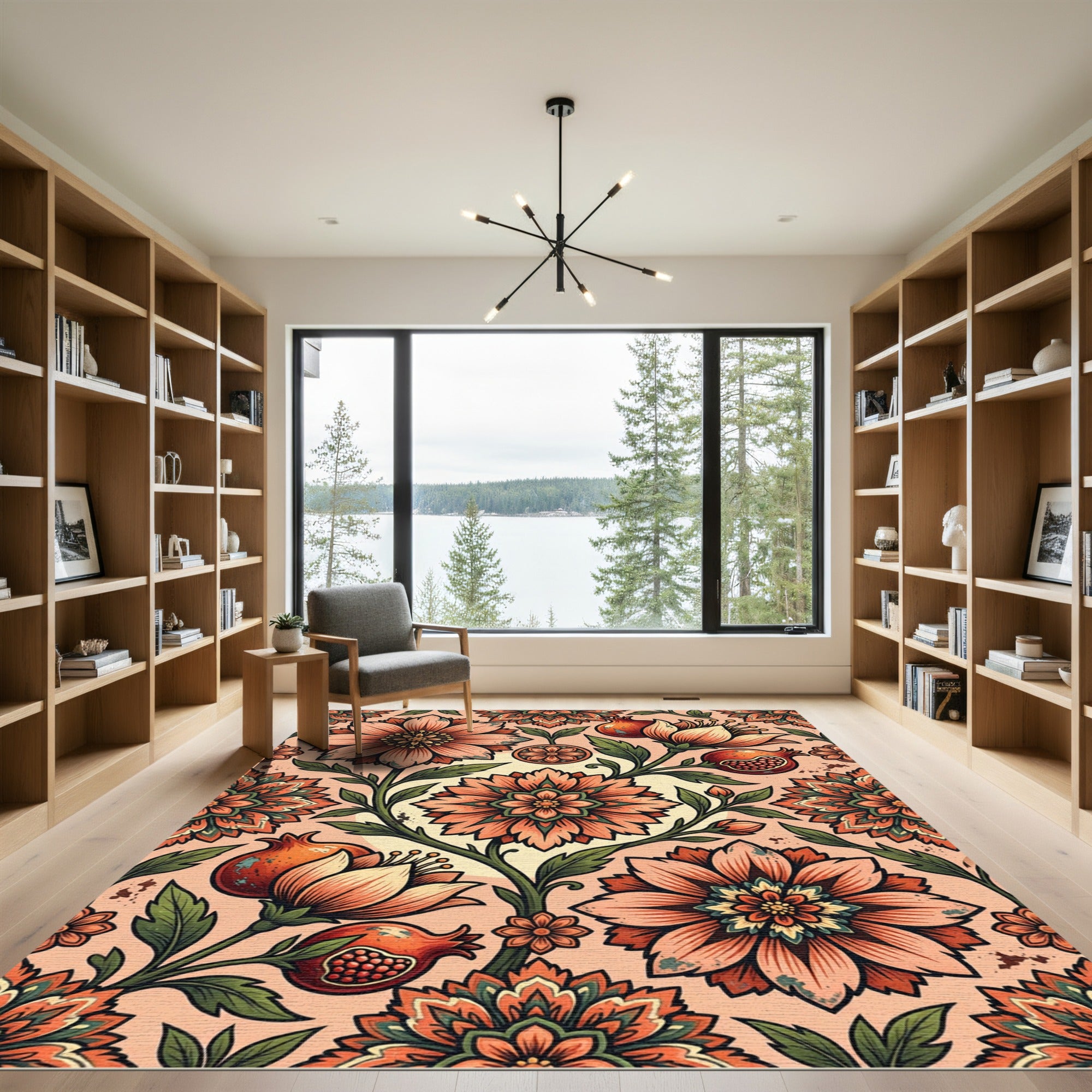 Coral Pomegranate Floral Medallion Rug
