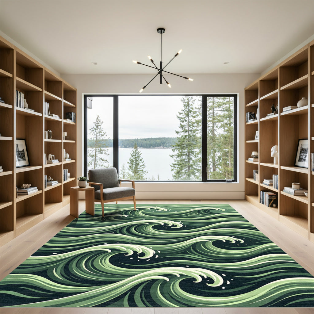 Earthy Green Swirling Ocean Tide Rug