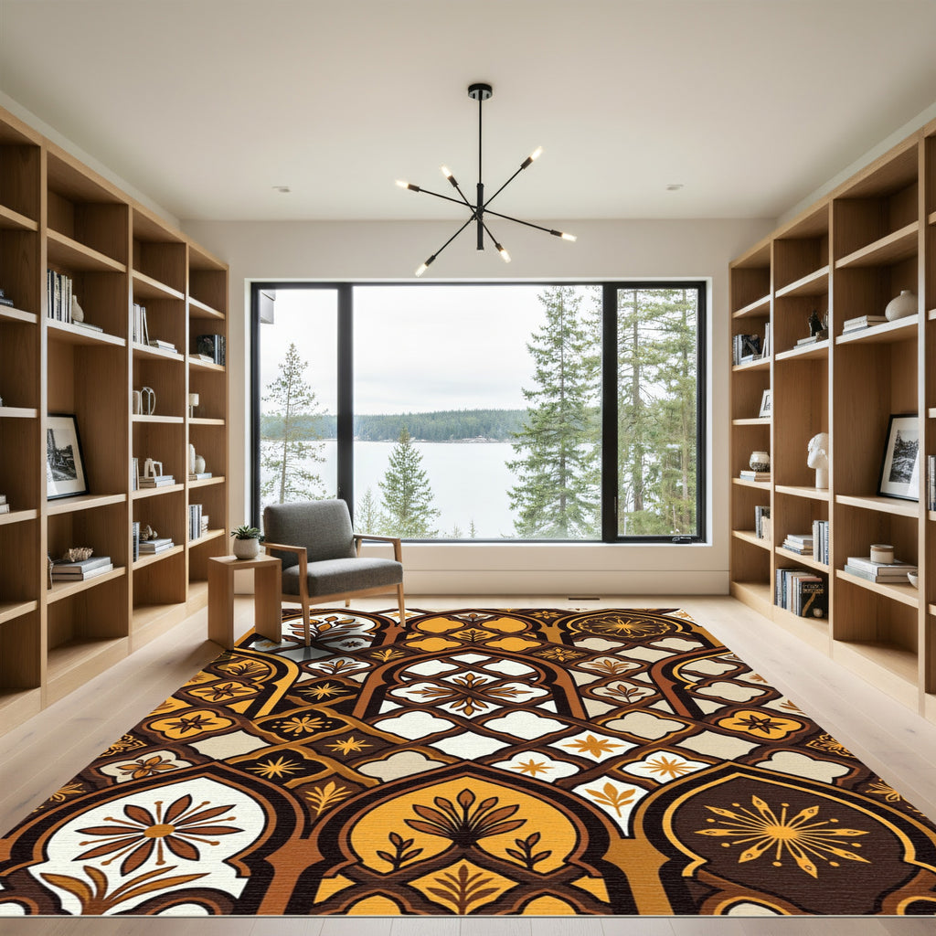 Elegant Golden Arch Floral Tile Rug