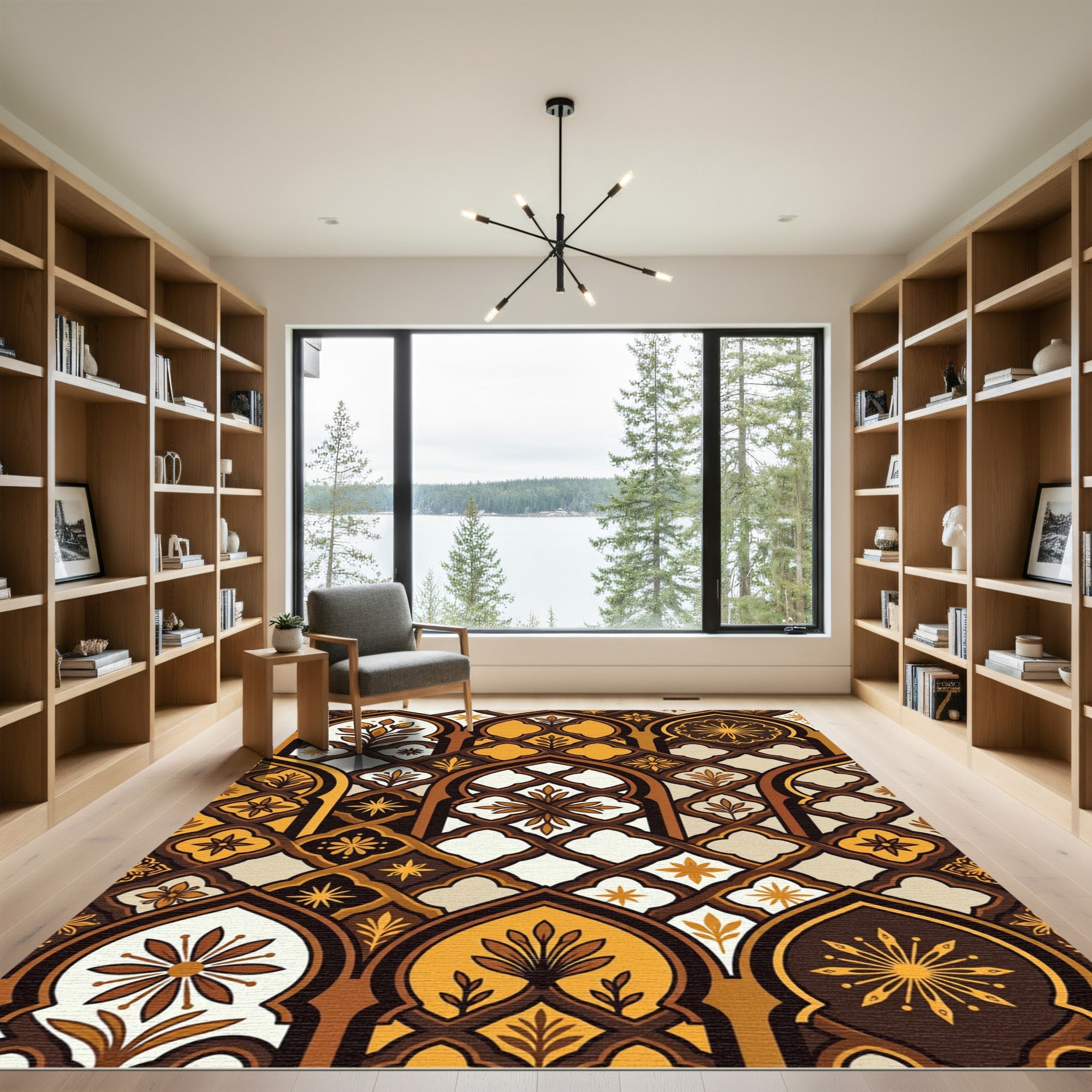 Elegant Golden Arch Floral Tile Rug