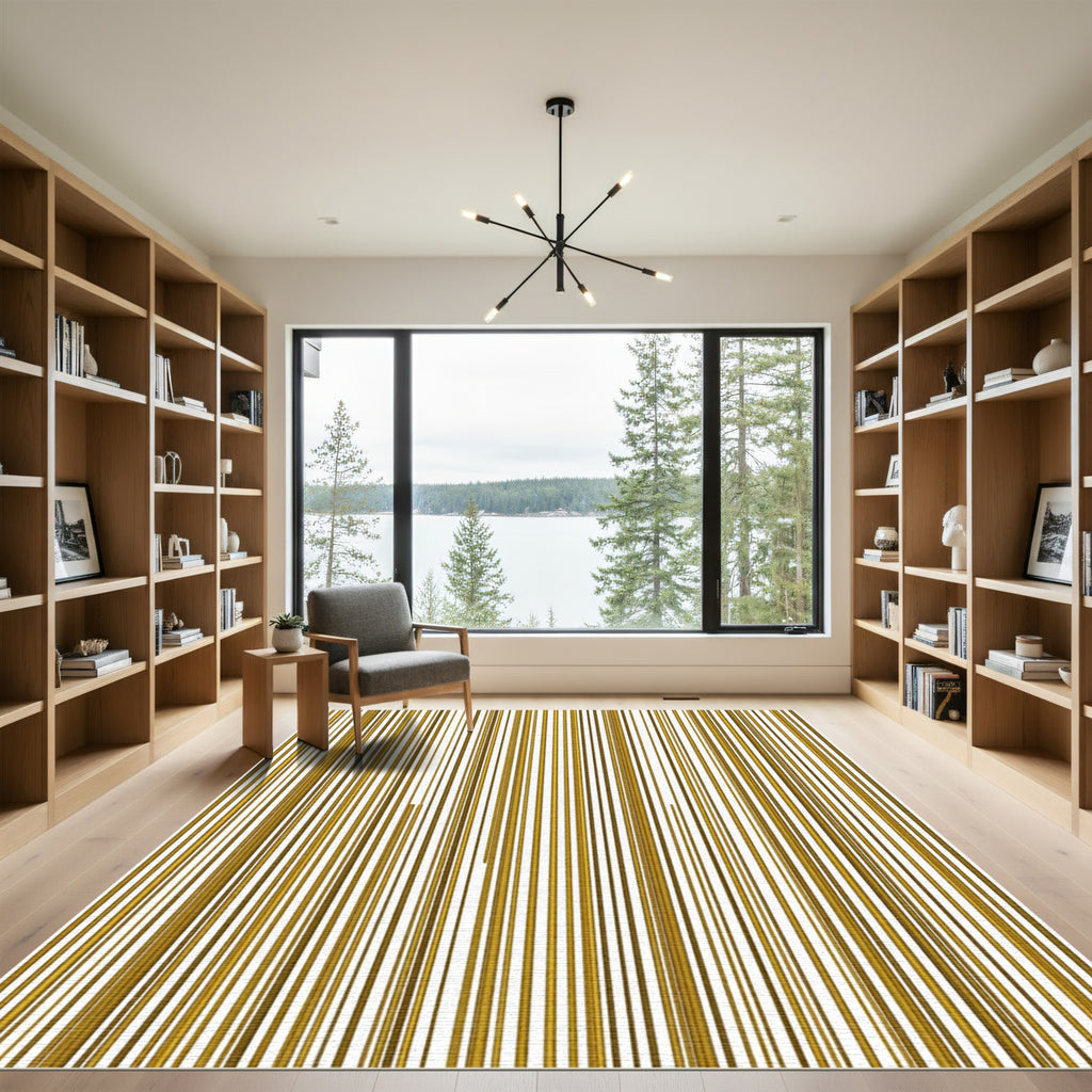 Minimalist Metallic Gold Vertical Stripe Rug