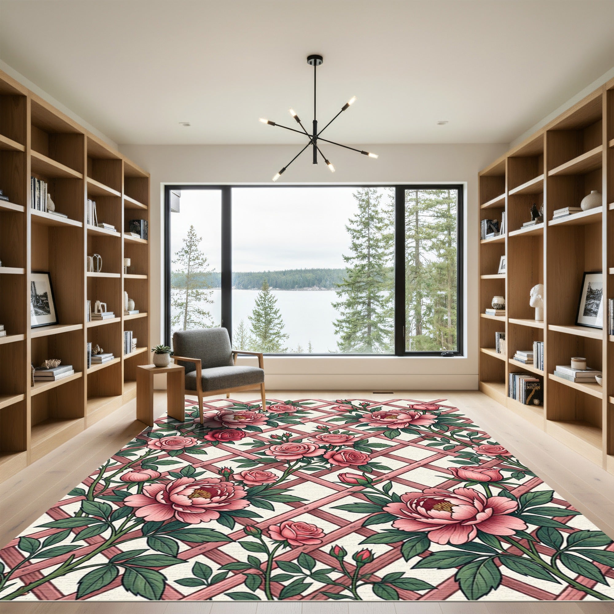 Pink Rose Lattice Garden Arrangement Rug