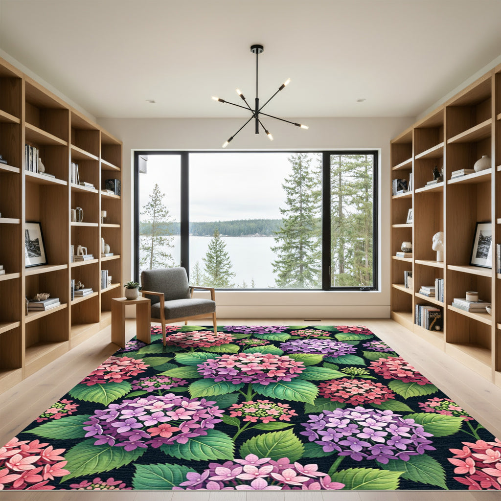 Vibrant Pink and Purple Hydrangea Garden Rug