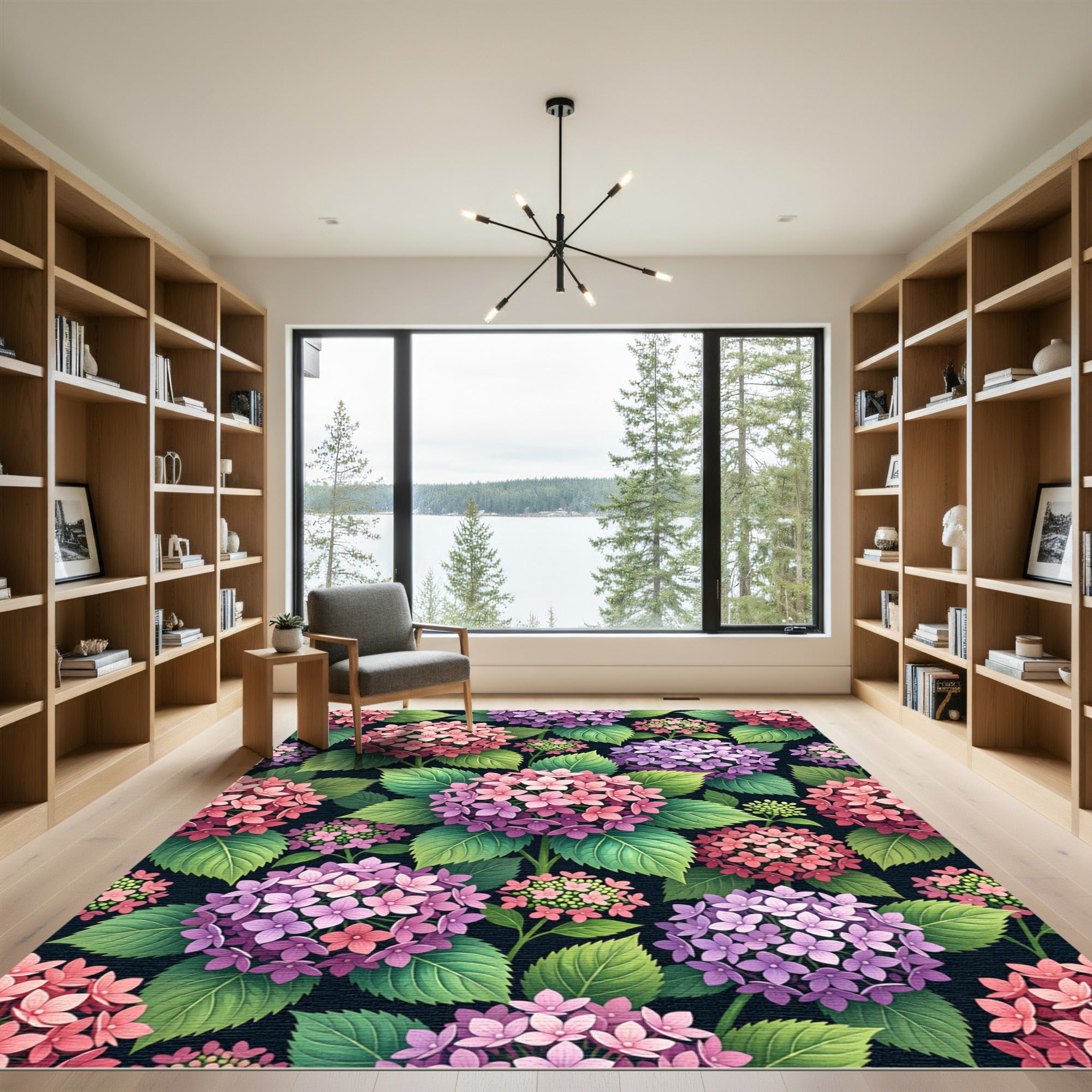 Vibrant Pink and Purple Hydrangea Garden Rug
