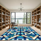 Geometric Nautical Blue Harbor Landscape Rug