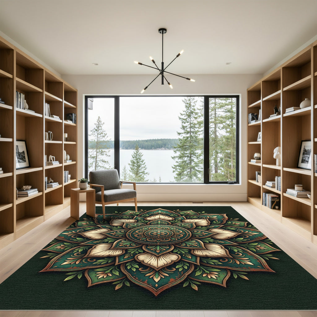 Sage Verdant Floral Lotus Medallion Rug