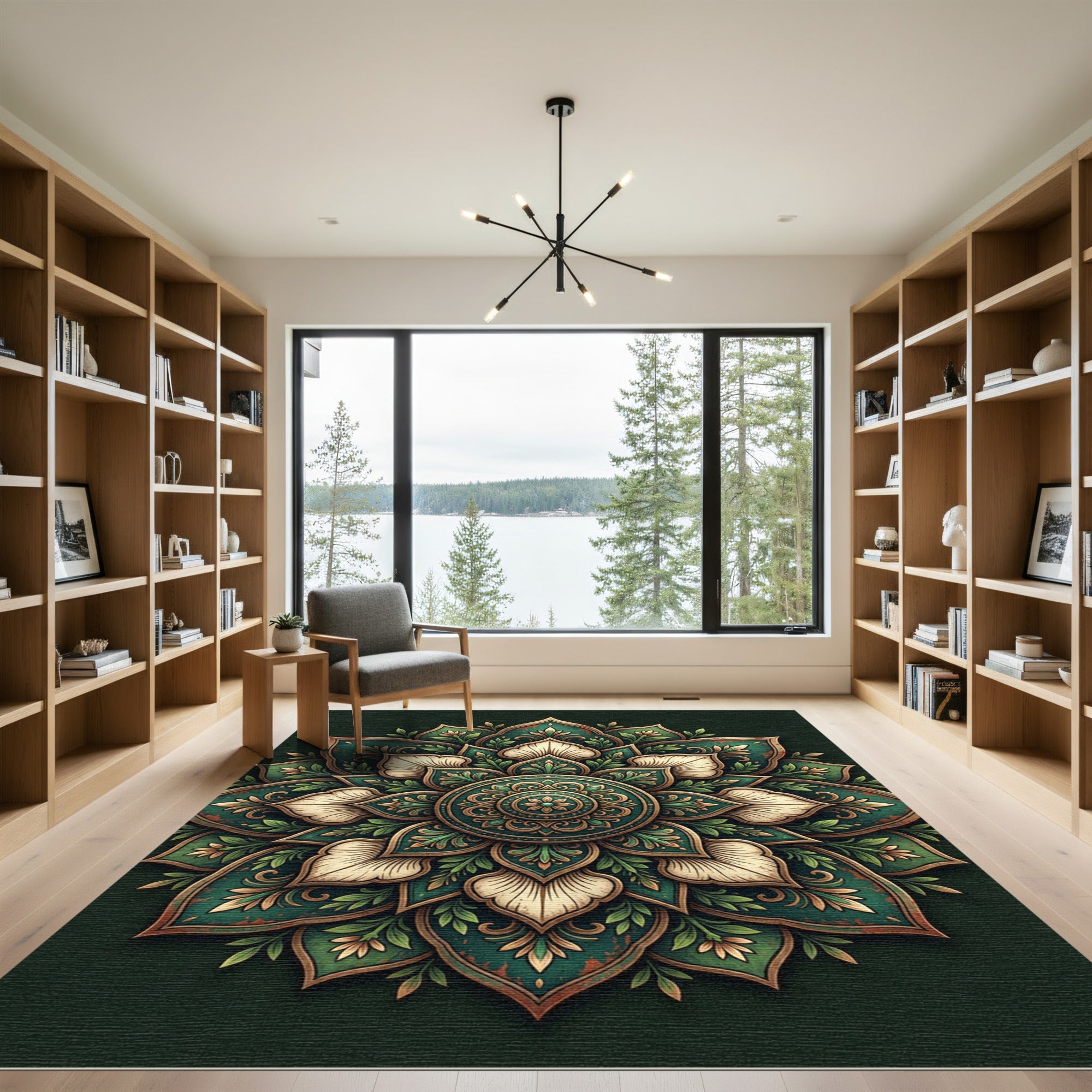 Sage Verdant Floral Lotus Medallion Rug