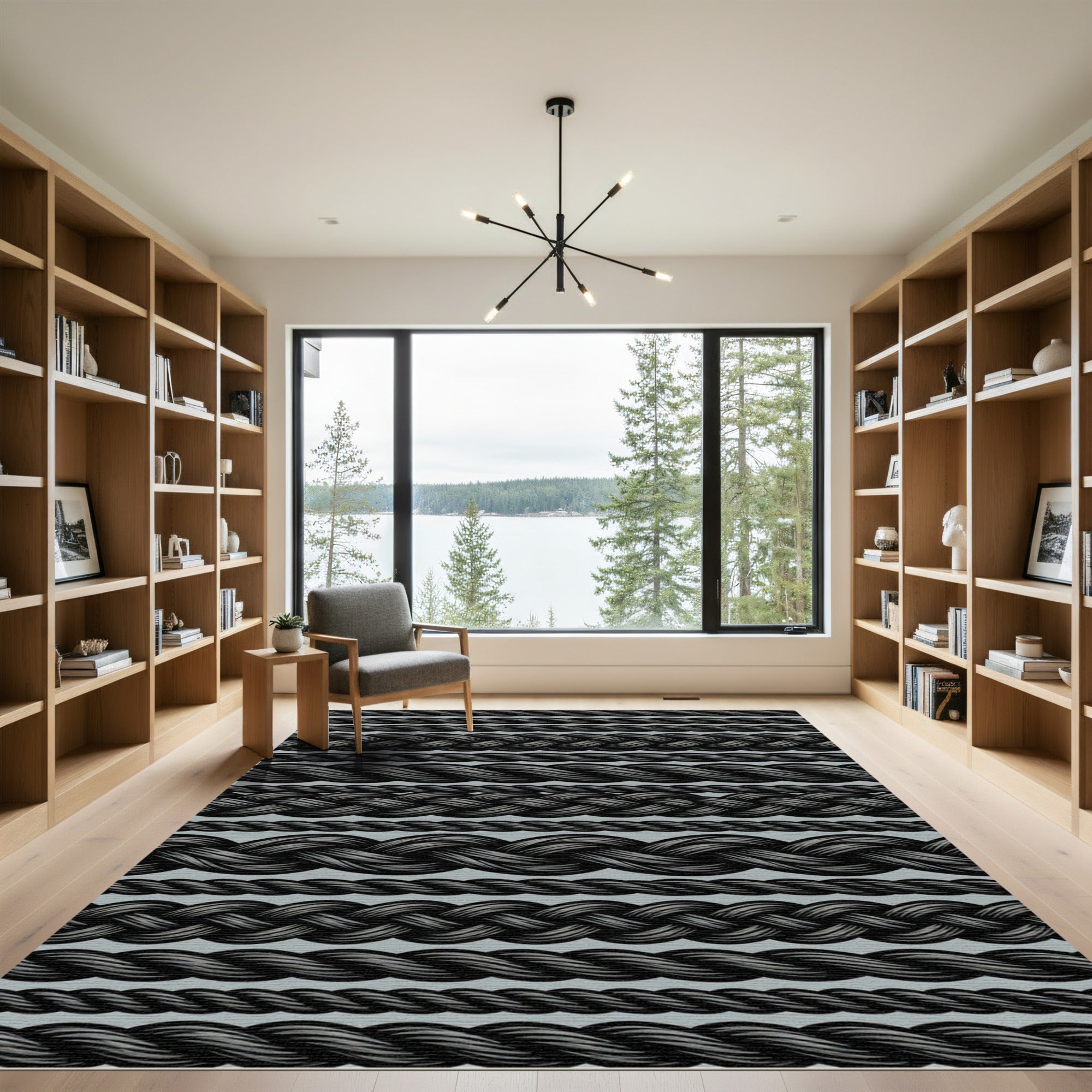 Black Twisted Braided Rope Rows Rug