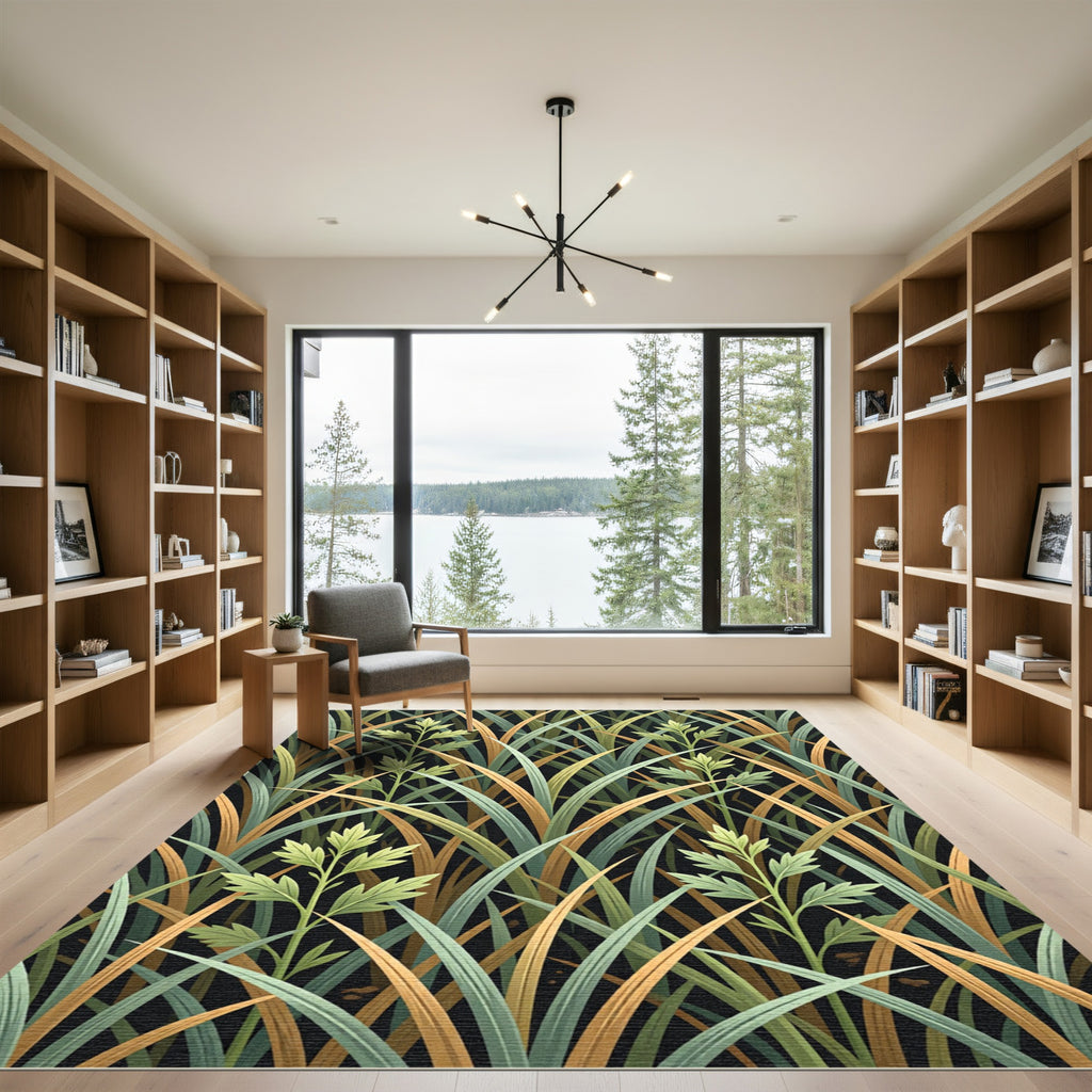 Botanical Sage and Ochre Grass Meadow Rug