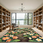 Whimsical Peach White Floral Garden Path Rug