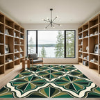 Green and White Quatrefoil Medallion Rug