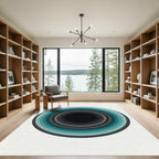 Teal and Charcoal Concentric Circle Art Rug