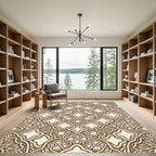 Intricate Beige Cream Interlocking Lattice Rug