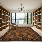 Rich Brown Paisley Floral Border Rug