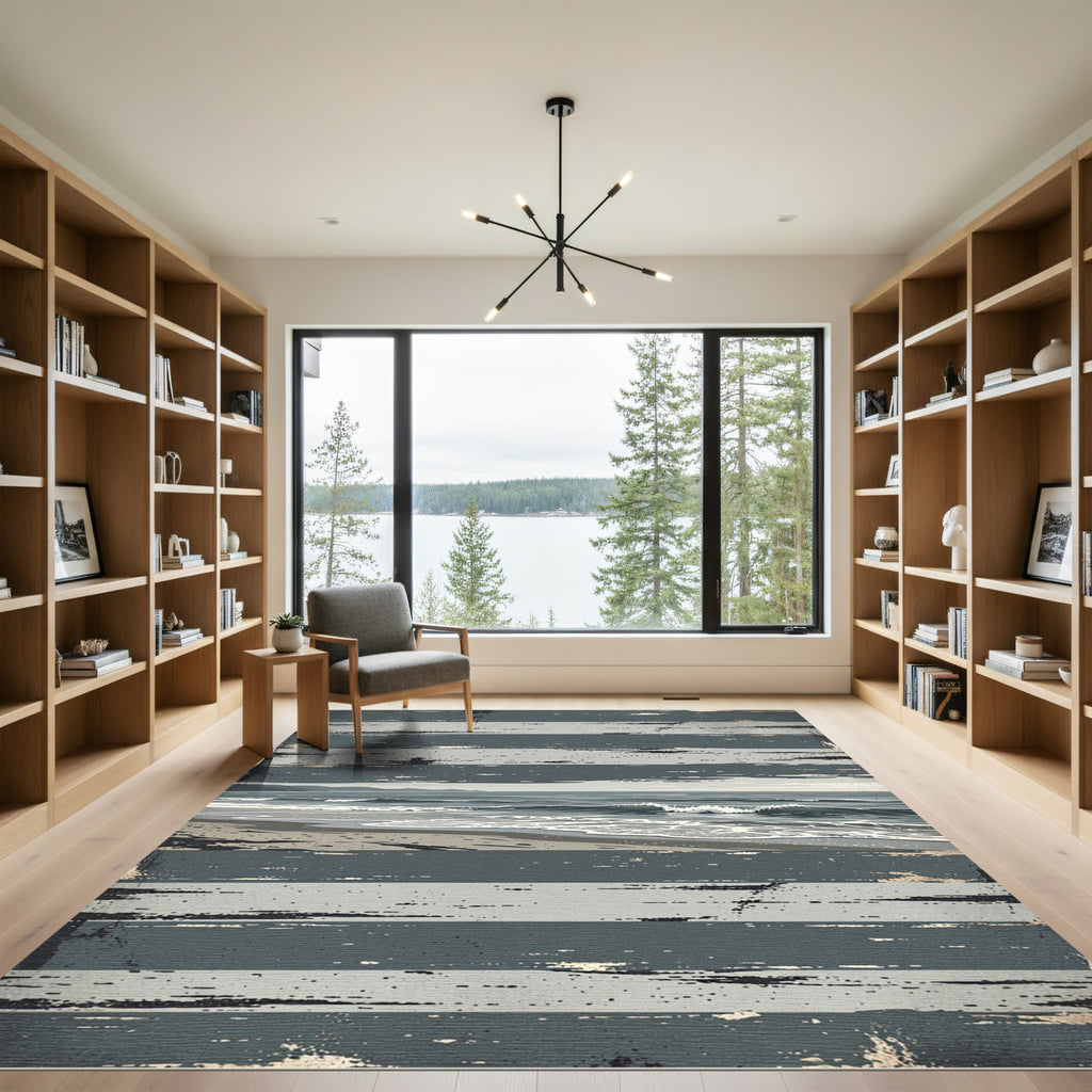 Distressed Coastal Horizon Line Design Rug