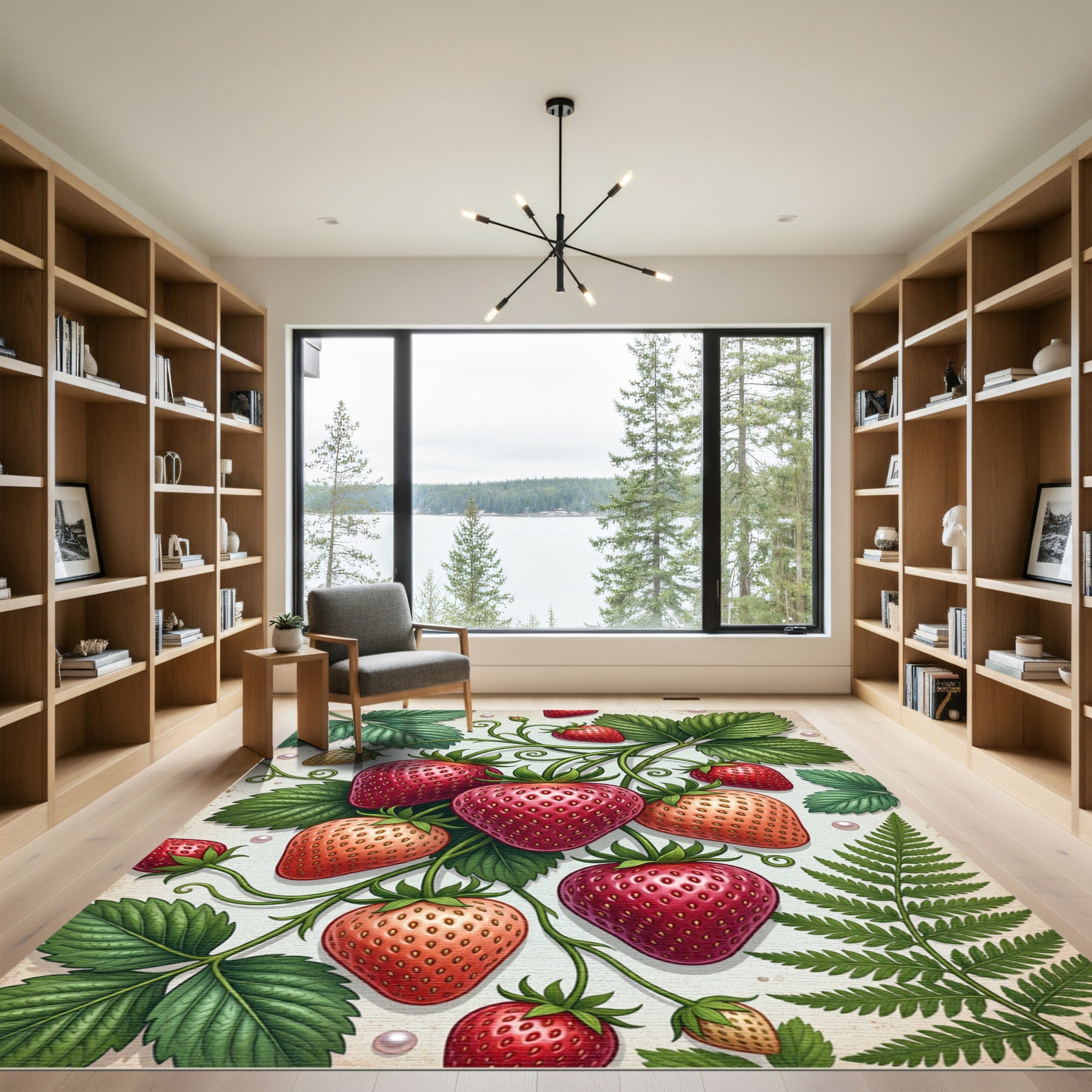 Romantic Strawberry Botanical Orchard Illustration Rug