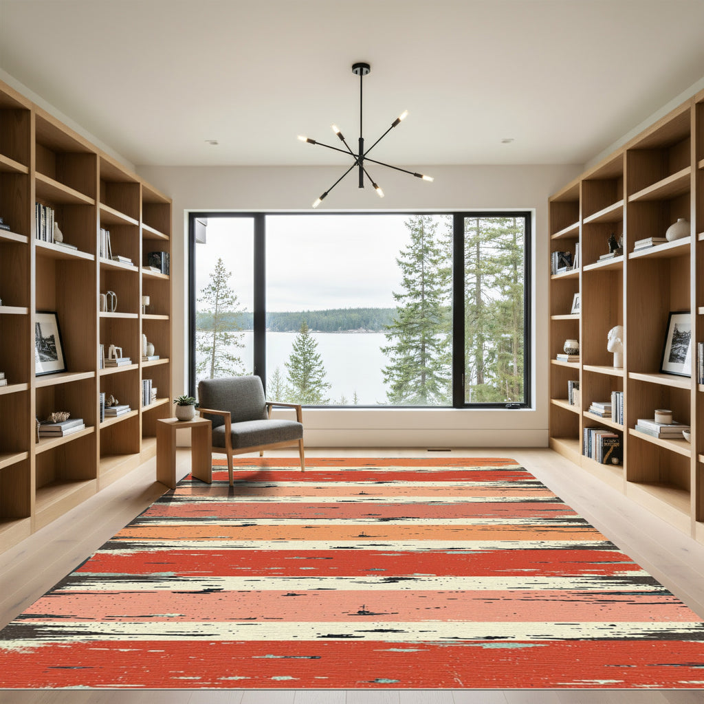 Distressed Sunset Horizon Striped Rug