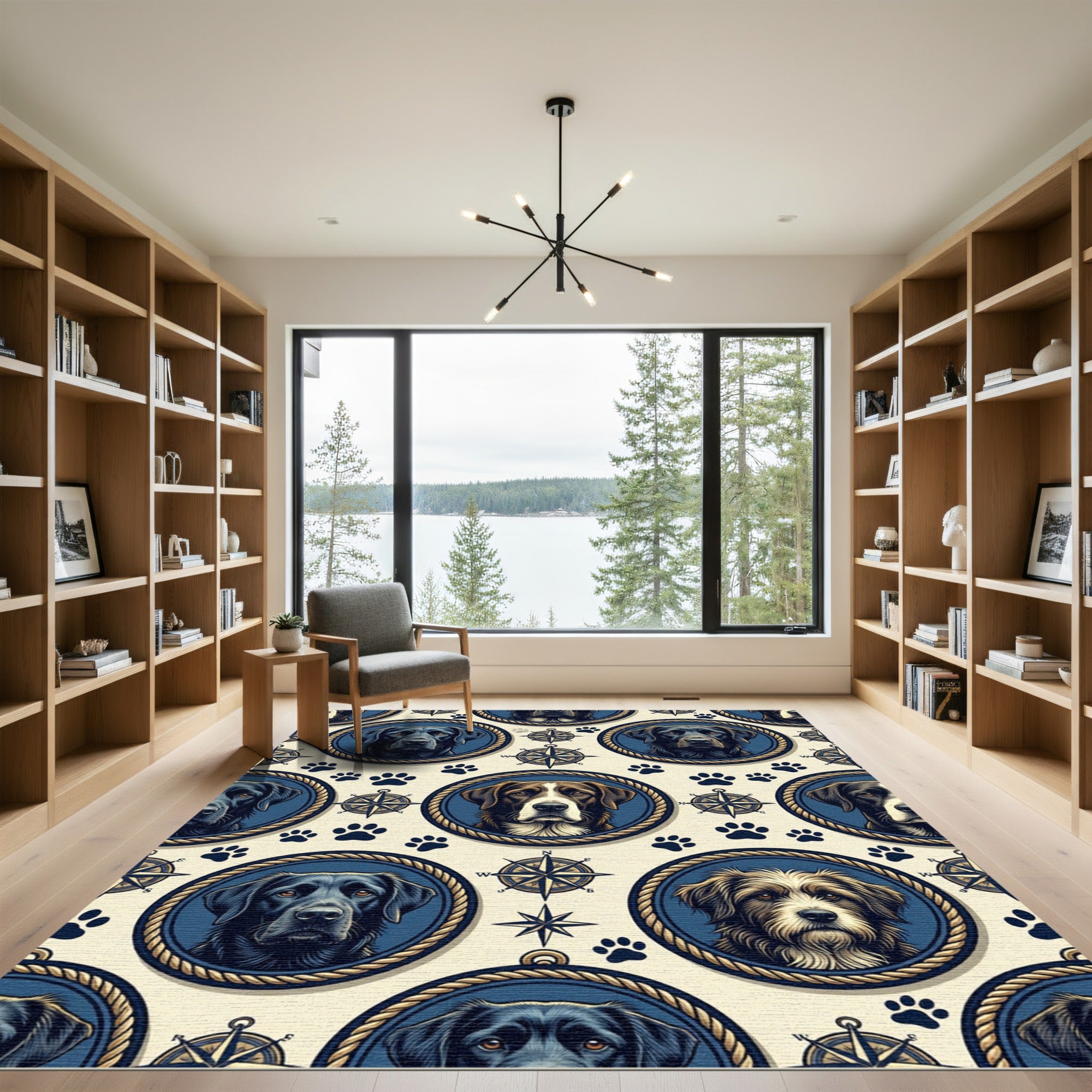 Nautical Labrador Compass Paw Medallion Rug