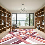 Geometric Coral and Plum Intersecting Lines Rug