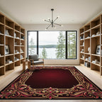 Ornate Crimson Gold Filigree Frame Rug