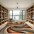Abstract Golden Brown Flowing Wave Rug