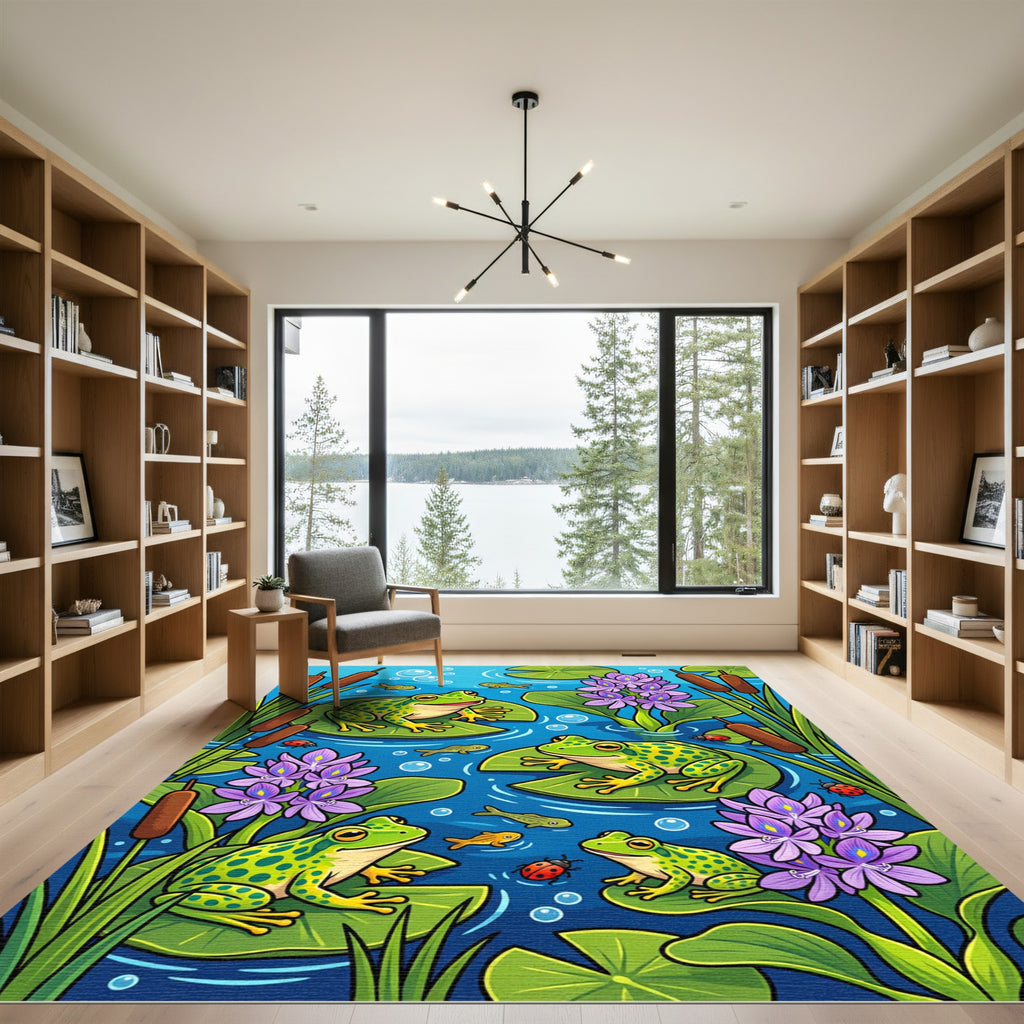 Whimsical Frogs and Lilies Aquatic Pond Rug