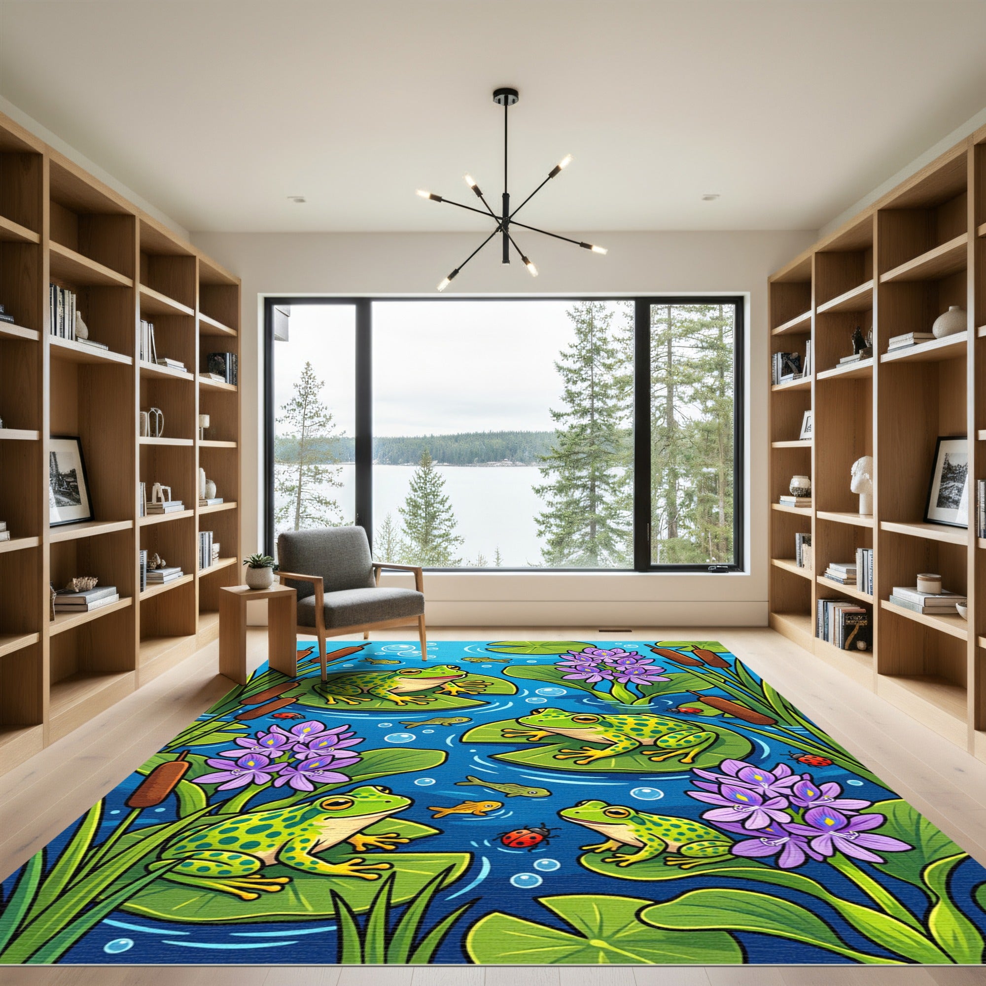 Whimsical Frogs and Lilies Aquatic Pond Rug