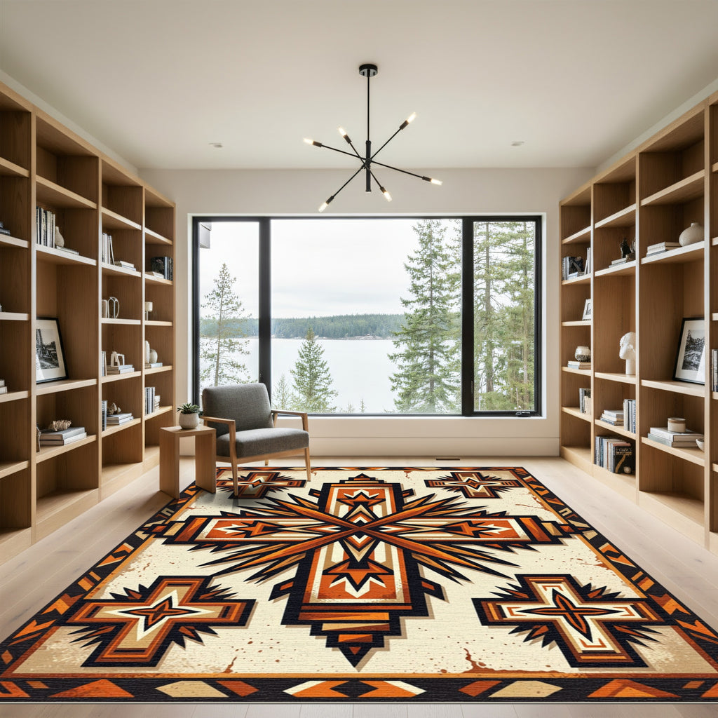 Geometric Terracotta Cross Southwestern Area Rug