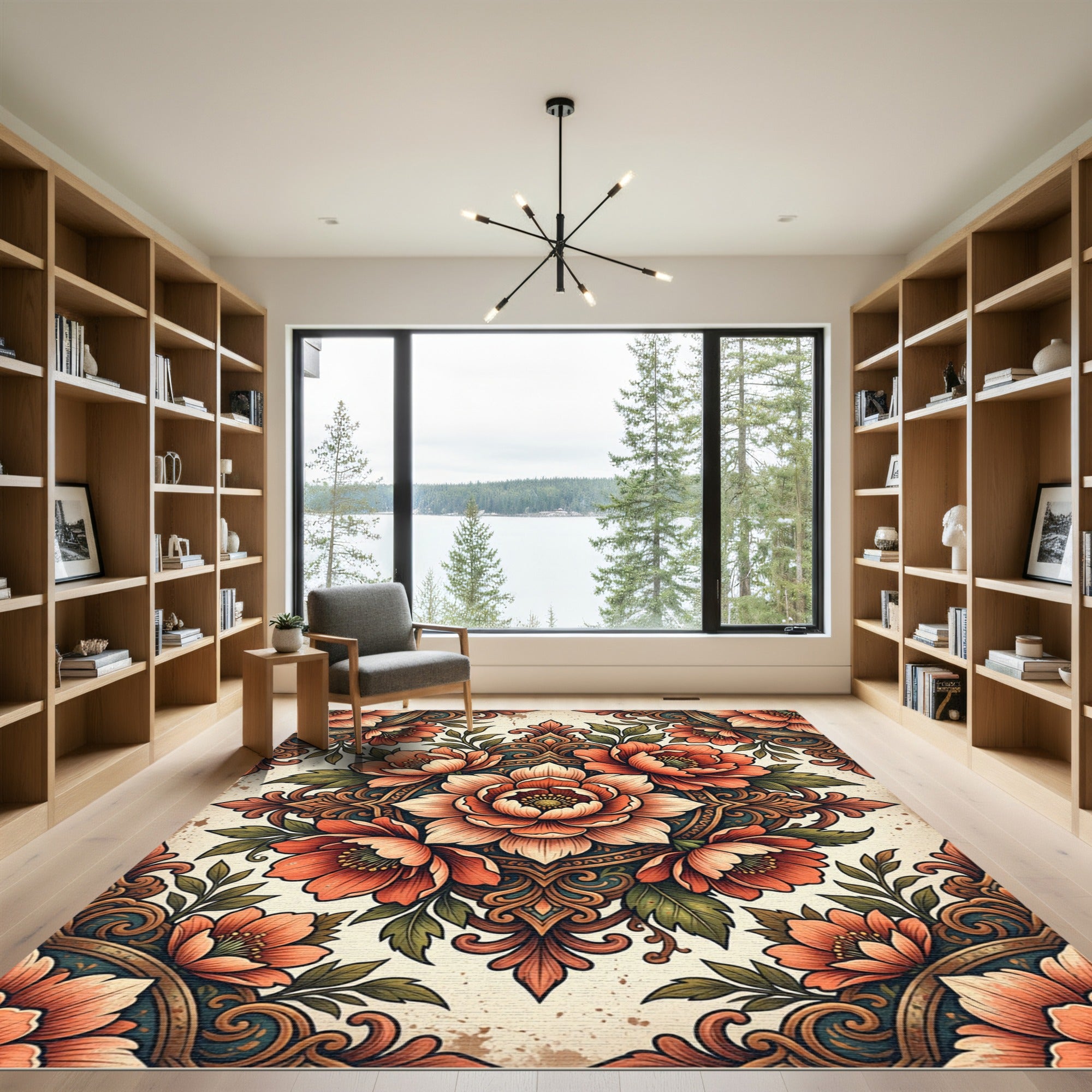 Floral Peach Medallion Ornate Damask Rug