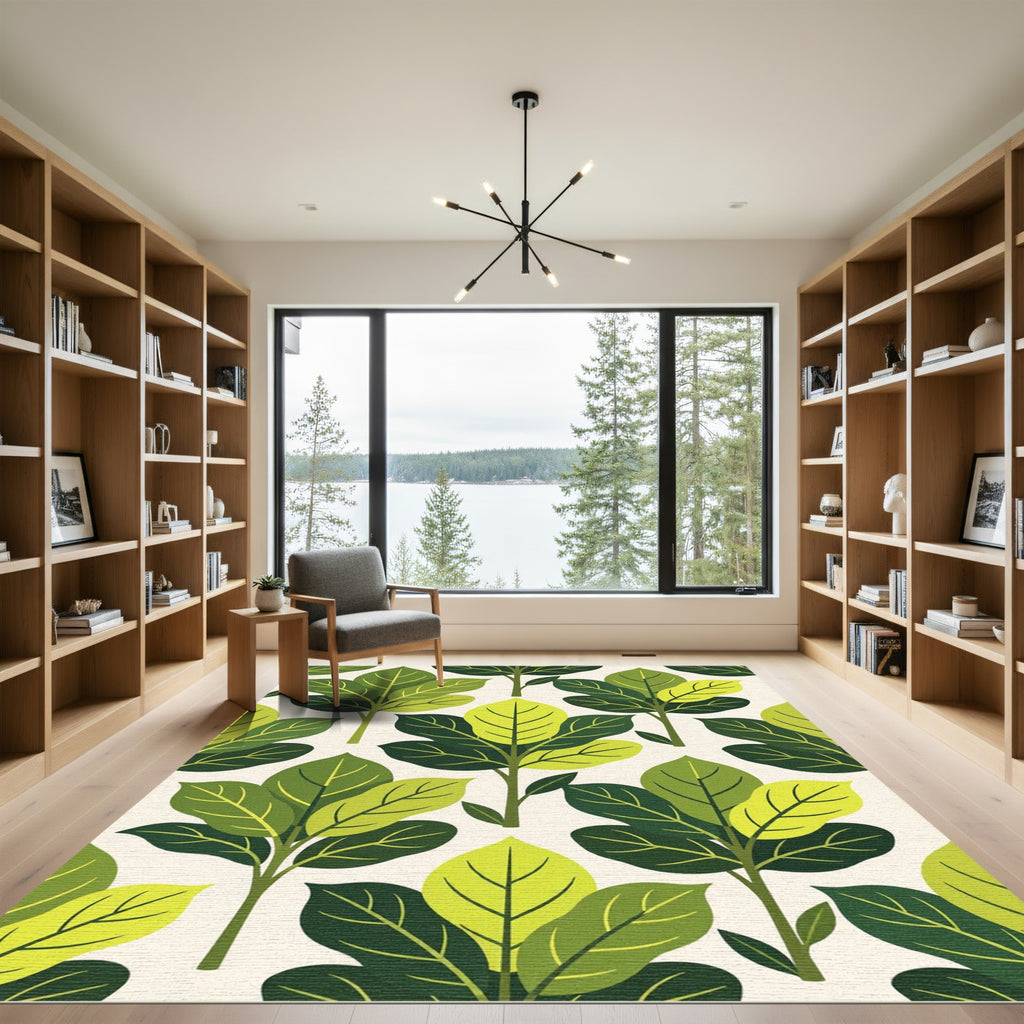 Green Leafy Branch Tree Rug