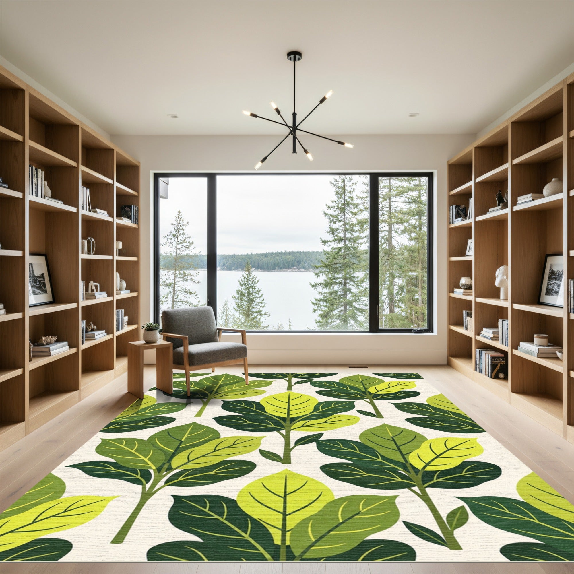 Green Leafy Branch Tree Rug
