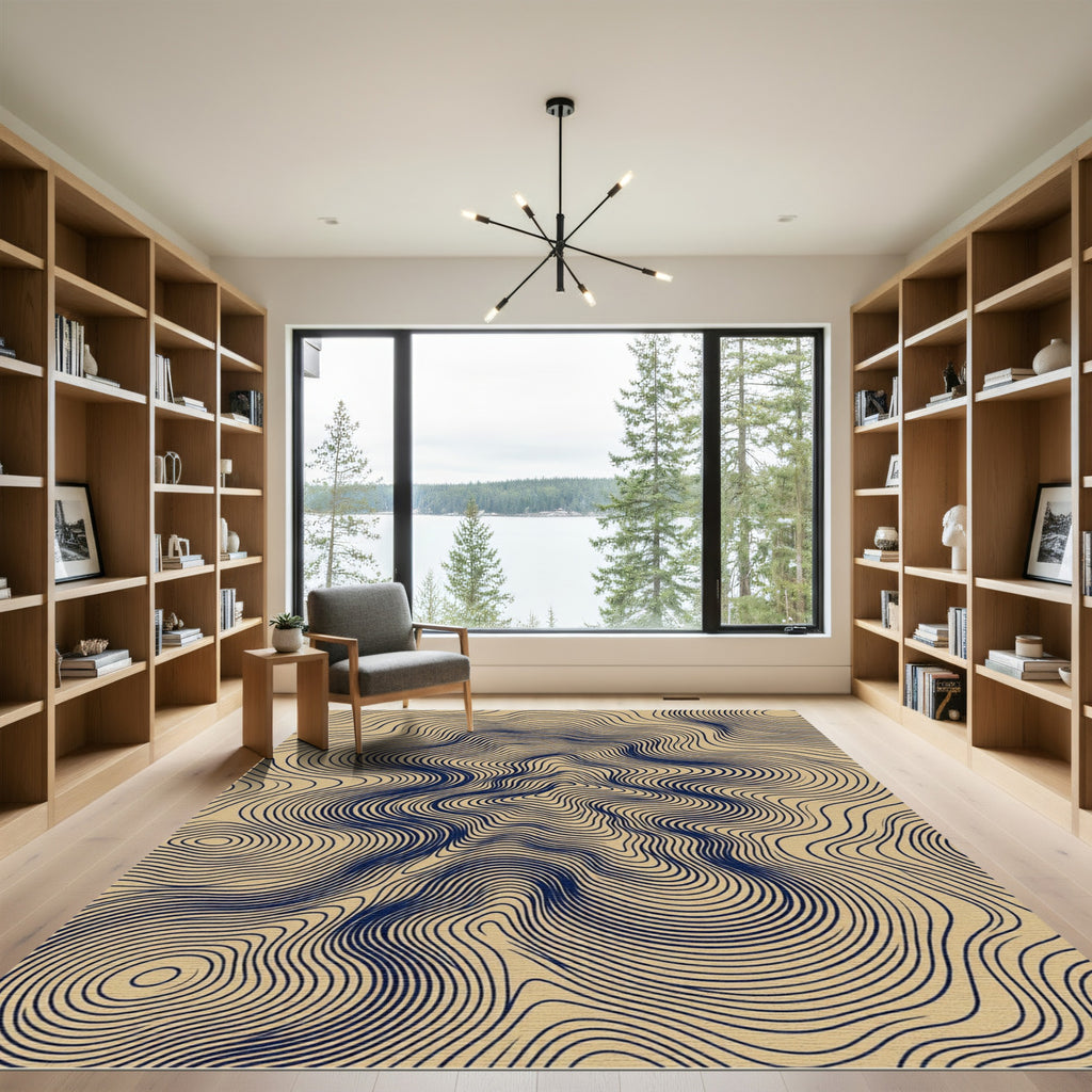 Navy Blue Organic Contour Line Rug