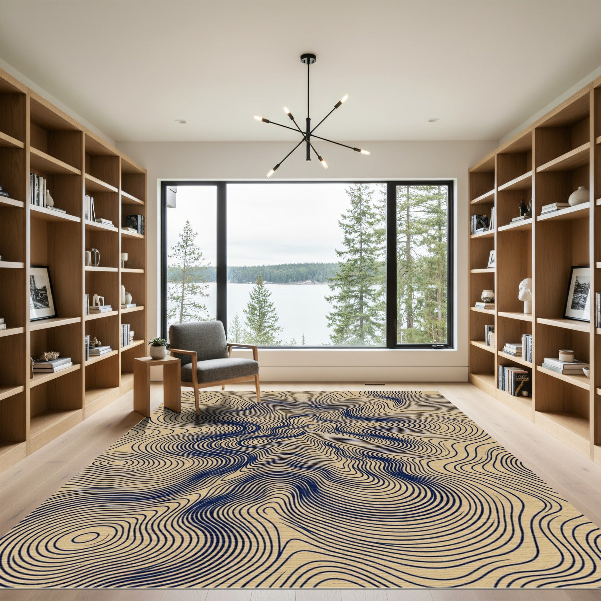 Navy Blue Organic Contour Line Rug
