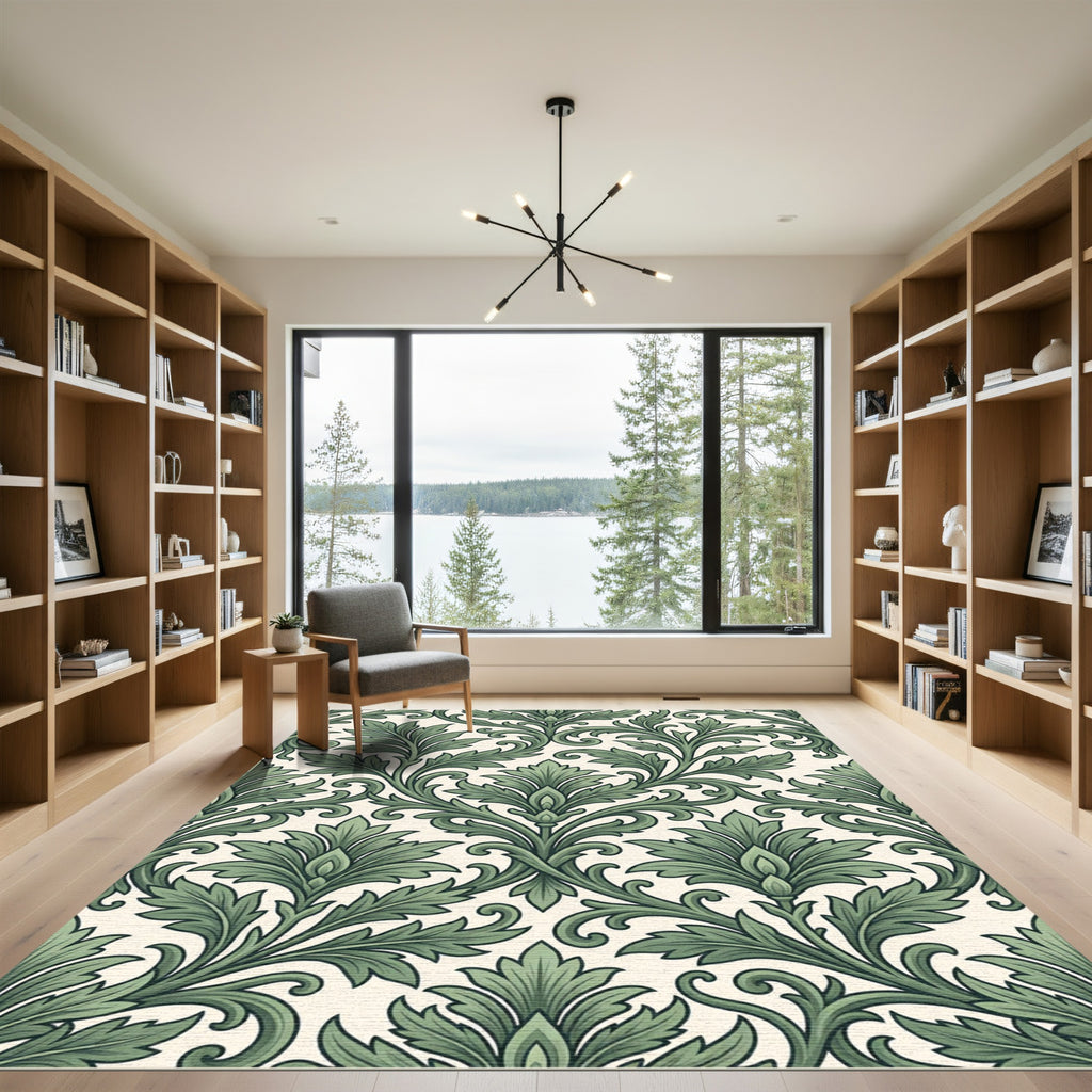 Elegant Sage Green Acanthus Scroll Rug